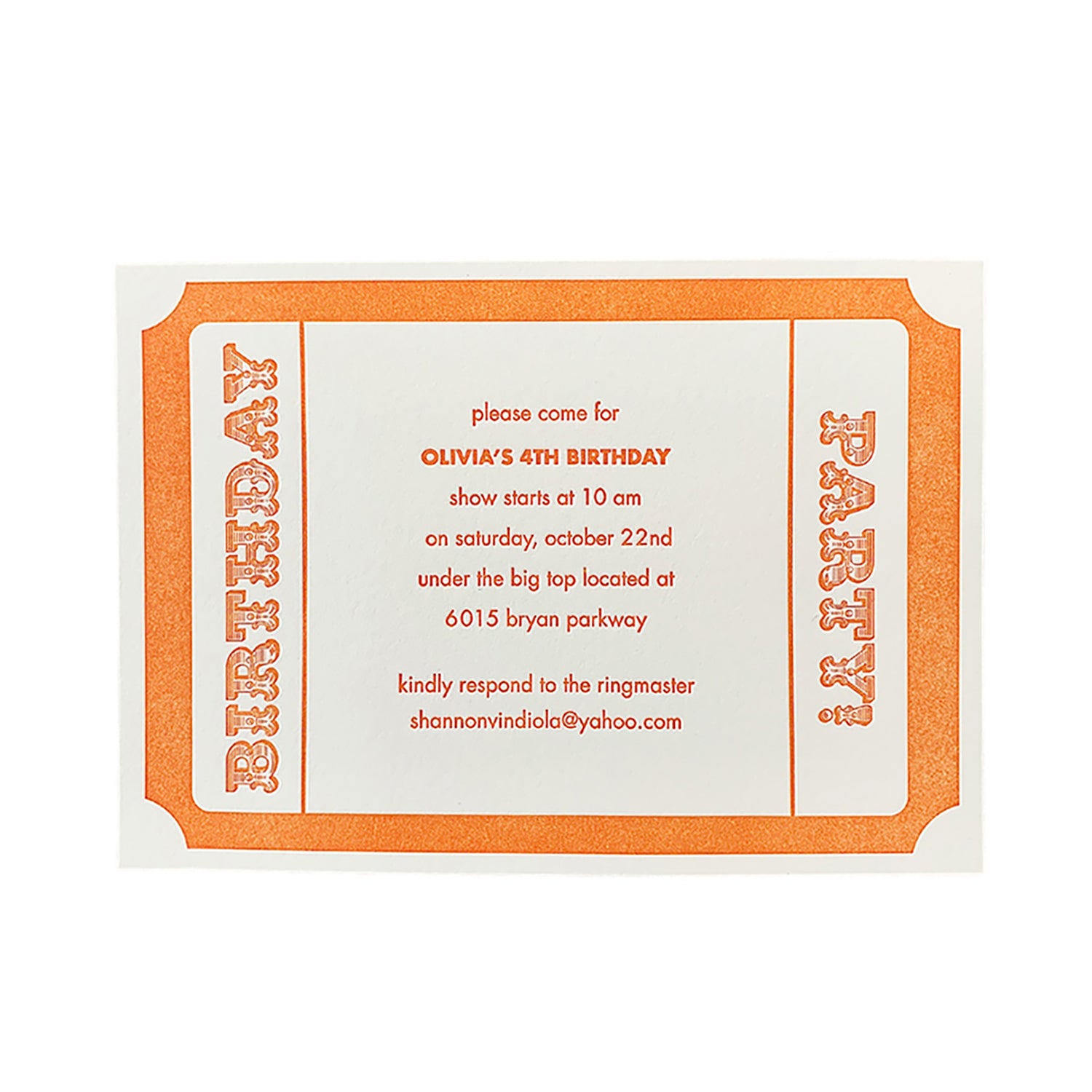 Circus Ticket Invitations Letterpress, Yozo Studio